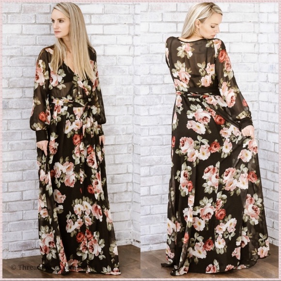 2/$80 HP🎉 Black Floral Chiffon Maxi Dress - Picture 7 of 10